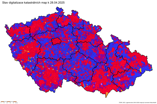 Přehledka digitalizace katastrálních území - Česká republika